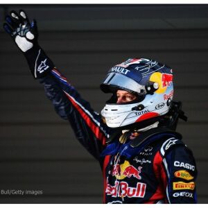 Autographed helmet of Sebastian Vettel, white marble